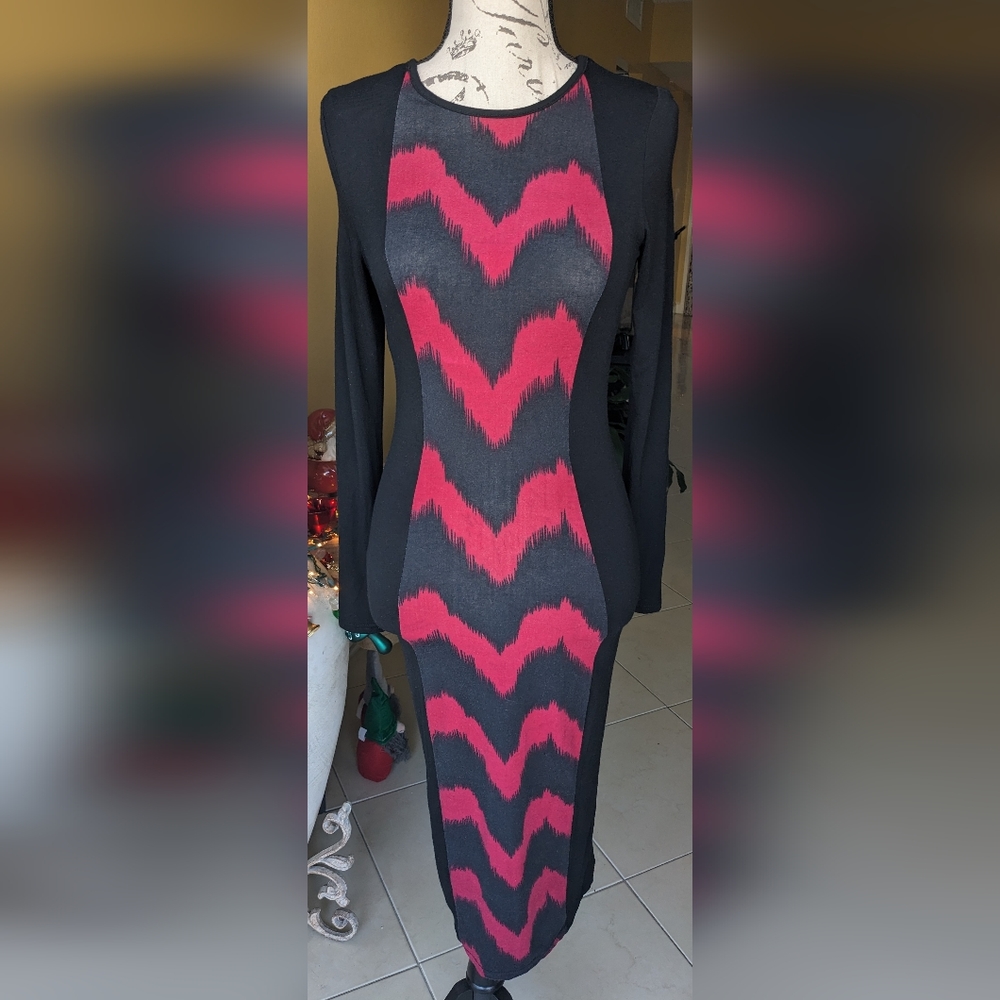 Club L Chevron Black & Red Color-Block Bodycon Dress Size 12 NWOT